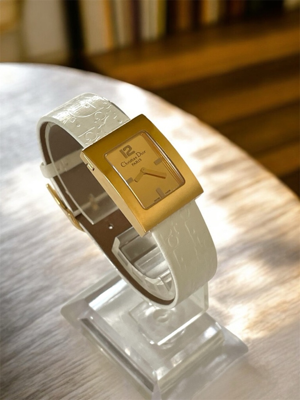 Dior Gold-Tone Rectangular Watch with White Logo Strap - Picture 5 of 17